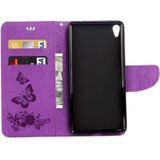 For Sony Xperia XA Ultra Butterflies Embossing Horizontal Flip Leather Case with Holder & Card Slots & Wallet & Lanyard(Purple)