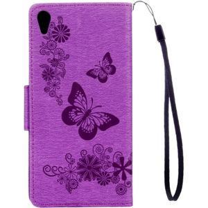 For Sony Xperia XA Ultra Butterflies Embossing Horizontal Flip Leather Case with Holder & Card Slots & Wallet & Lanyard(Purple)