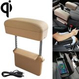 Universal Car Wireless Qi Standard Charger PU Leather Wrapped Armrest Box Cushion Car Armrest Box Mat with Storage Box (Beige)