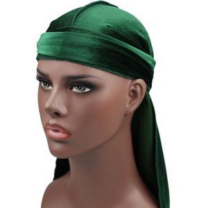 Velvet Turban Cap Long-tailed Pirate Hat Chemotherapy Cap (Army Green)