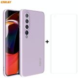 For Xiaomi Mi 10 5G Hat-Prince ENKAY ENK-PC0752 Liquid Silicone Straight Edge Shockproof Protective Case  + 3D Full Screen PET Curved Hot Bending HD Screen Protector Soft Film(Purple)
