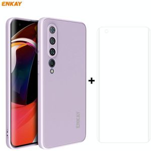 For Xiaomi Mi 10 5G Hat-Prince ENKAY ENK-PC0752 Liquid Silicone Straight Edge Shockproof Protective Case  + 3D Full Screen PET Curved Hot Bending HD Screen Protector Soft Film(Purple)