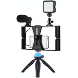 PULUZ 4 in 1 Vlogging Live Broadcast LED Selfie Fill Light Smartphone Video Rig Kits with Microphone + Tripod Mount + Cold Shoe Tripod Head for iPhone  Galaxy  Huawei  Xiaomi  HTC  LG  Google  and Other Smartphones (Blue)