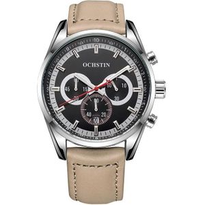 Ochstin 6046A zakelijke stijl quartz heren lederen horloge (zilver + champagne)