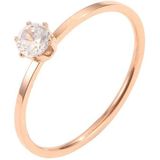 3 PCS Very Fine Six-Claw Single Diamond Ring Diamond-Set Titanium Steel Women Ring  Size: US Size 6(Rose Gold)