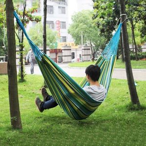 Blue and Green Stripe Outdoor Canvas Hammock Portable Beach Swing Bed  Size: 200*150cm