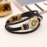2 PCS Couple Lovers Jewelry Leather Braided Leo Constellation Detail Hand Chain Bracelet  Size: 21*1.2cm