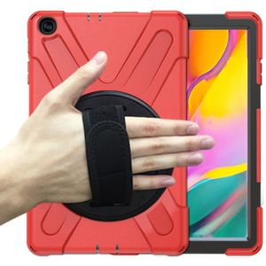 For Samsung Galaxy Tab A 10.1 (2019) T515 / T510 Shockproof Colorful Silicone + PC Protective Case with Holder & Shoulder Strap & Hand Strap(Red)