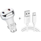 YSY-312 2 in 1 18W Portable QC3.0 Dual USB Car Charger + 1m 3A USB to USB-C / Type-C Data Cable Set(White)