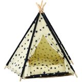 Cotton Canvas Pet Tent Cat and Dog Bed with Cushion  Specification: Small 40×40×50cm(Beige Navy Star)