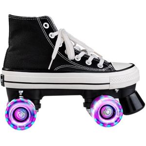 Flash Roller Skates Schoenen Volwassen Kinderen Vierwielige Canvas Roller Skates Schoenen Dubbele Rij Roller Skates Schoenen  Maat: 41 (Zwart + Speciale Tas)