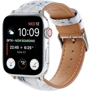 Marmeren etnische stijl bedrukte lederen horlogeband voor Apple Watch Series 6 & SE & 5 & 4 44mm / 3 & 2 & 1 42mm (Marmer Wit)