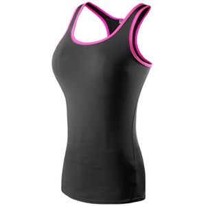 Tight Training Yoga Running Fitness Quick Dry Sports Vest (Color:Black Rose Red Size:M)