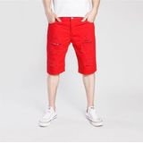 Summer Casual Ripped Denim Shorts for Men (Color:Red Size:M)