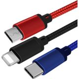 3 in 1 USB to 8 Pin + Type-C / USB-C + Micro USB Color Braided Charging Cable  Cable Length: 1.2m