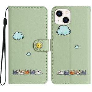 Voor iPhone 13 mini cartoon katten lederen telefoonhoesje