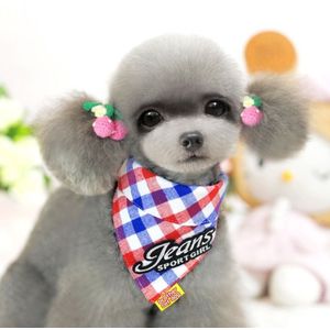 2 PCS Pure Cotton Plaid Dog Scarf Small and Medium-sized Dog Saliva Towel  Size:S20-30cm(Red)