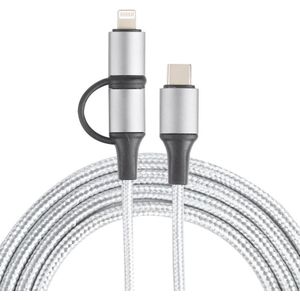 XF-45 2 in 1 3A USB-C / Type-C to USB-C / Type-C + 8 Pin Fast Charging Braided Data Cable  Cable Length: 1m (Silver)