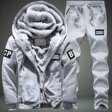 2 in 1 Winter Letter Pattern Plus Velvet Thick Hooded Jacket + Trousers Casual Sports Set for Men (Color:Grey Size:M)