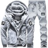 2 in 1 Winter Letter Pattern Plus Velvet Thick Hooded Jacket + Trousers Casual Sports Set for Men (Color:Grey Size:M)
