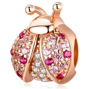 S925 Sterling Silver Ladybug Zircon Beads DIY Bracelet Necklace Accessories(Rose Gold)