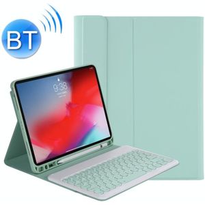 YT07B Detachable Candy Color Skin Texture Round Keycap Bluetooth Keyboard Leather Case with Pen Slot & Stand For iPad 9.7 inch (2018) & (2017) / Pro 9.7 inch / Air 2 /Air(Light Green)