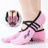 1 Pair Sports Yoga Socks Slipper for Women Anti Slip Lady Damping Bandage Pilates Sock  Style:Crossed and lace-up(Pink)