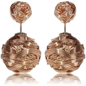 Metal Weaving Double Sides Earrings Woman Vintage Cute Gold Color Stud Earring