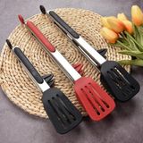 2 PCS Stainless Steel Silicone Food Spatula Food Clip Barbecue Steak Clip Barbecue Baking Tool  Size: 12 inch With Bracket(Random Color Delivery)
