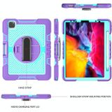 360 Degree Rotation Contrast Color Shockproof Silicone + PC Case with Holder & Hand Grip Strap & Shoulder Strap For iPad Air 2020 10.9 / Pro 11 2020 / 2021 / 2018 (Purple + Mint Green)