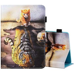 Voor 10 inch Tablet PC Universal Naaidraad Horizontaal Geschilderde Platte Lederen Case met Pen Cover & Anti Skid Strip & Card Slot & Holder (Cat And Tiger)