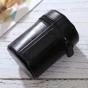 Small Lens Case Zippered PU Leather Pouch Box for DSLR Camera Lens  Size: 11x8x8cm(Black)