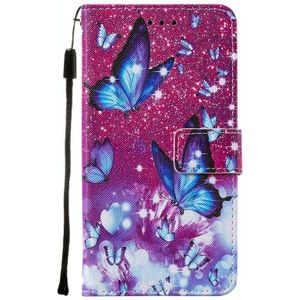 For iPhone 8 Plus / 7 Plus / 6 Plus / 6s Plus Cross Texture Painting Pattern Horizontal Flip Leather Case with Holder & Card Slots & Wallet & Lanyard(Purple Butterfly)