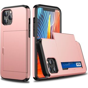 For iPhone 12 mini Shockproof Rugged Armor Protective Case with Card Slot(Rose Gold)