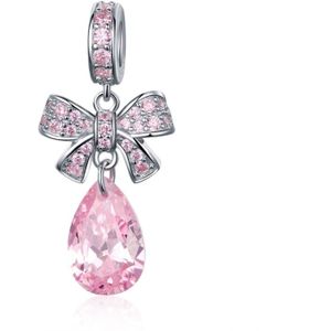 S925 Sterling Silver Bow DIY String Beads Pink Zircon Pendant Accessories