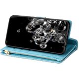 For Samsung Galaxy A81 / Note 10 Lite / M60s Multi-card Slots Starry Sky Laser Carving Glitter Zipper Horizontal Flip Leather Case with Holder & Wallet & Lanyard(Sky Blue)