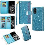 For Samsung Galaxy A81 / Note 10 Lite / M60s Multi-card Slots Starry Sky Laser Carving Glitter Zipper Horizontal Flip Leather Case with Holder & Wallet & Lanyard(Sky Blue)