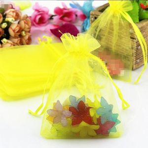 100 PCS Organza Gift Bags Jewelry Packaging Bag Wedding Party Decoration  Size: 7x9cm(D10 Yellow)