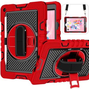 360 Degree Rotation Contrast Color Shockproof Silicone + PC Case with Holder & Hand Grip Strap & Shoulder Strap For iPad 9.7 2018 / 2017 / Air / Air 2 / Pro 9.7 (Red+Black)