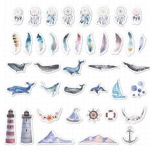 TH001-22 6 Sets Japanese Paper Decoration Hand Account DIY Sticker(Blue Empress Whale)