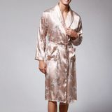 Men's Long Paragraph Silk Pajamas (Color:Camel Size:XXL)