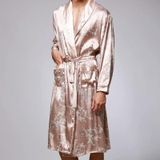 Men's Long Paragraph Silk Pajamas (Color:Camel Size:XXL)