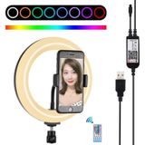 PULUZ 7.9 inch 20cm USB RGB Dimmable LED Dual Color Temperature LED Curved Light Ring Vlogging Selfie Photography Video Lights with Phone Clamp (Black)