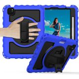 For iPad Air 2020 10.9 360 Degree Rotation PC + Silicone Shockproof Combination Case with Holder & Hand Grip Strap & Neck Strap & Pen Slot Holder(Blue)