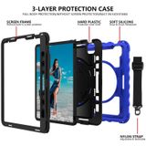 For iPad Air 2020 10.9 360 Degree Rotation PC + Silicone Shockproof Combination Case with Holder & Hand Grip Strap & Neck Strap & Pen Slot Holder(Blue)