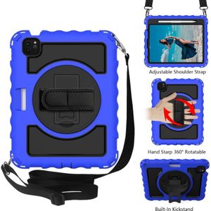 For iPad Air 2020 10.9 360 Degree Rotation PC + Silicone Shockproof Combination Case with Holder & Hand Grip Strap & Neck Strap & Pen Slot Holder(Blue)