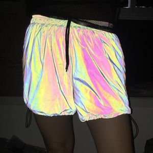 Ladies Colorful Reflective Shorts Anti-glare Drawstring Shorts (Color:Dark Green Size:XL)