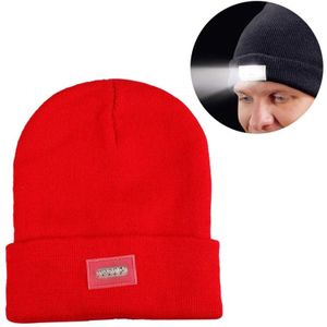 Unisex Warm Winter Polyacrylonitrile Knit Hat Adult Head Cap with 5 LED Light (Red)