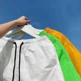 Summer Loose Casual Solid Color Shorts Polyester Drawstring Beach Shorts for Men (Color:Watermelon Red Size:L)