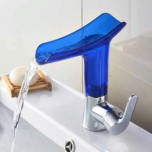 Bathroom Hot Cold Water Faucet Wine Glass Waterfall Faucet(Blue)